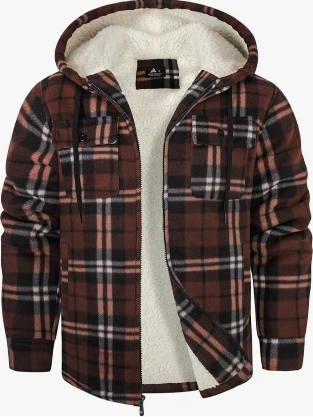 Men's Flannel Shirt Jacket Fleece Sherpa Lined Plaid Zip Up Hoodies